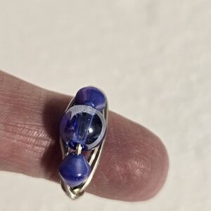 Hand Crafted Elegant Three Blue Beaded Ring